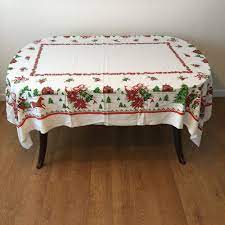 Vintage Christmas Tablecloth 78 X 60 Rectangle Faux Cross Stitch Country Print Christmas Table Cloth Vintage Christmas Table Cloth