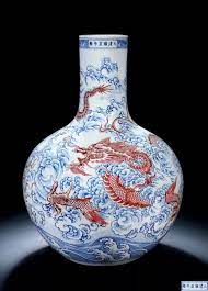 清雍正御製青花釉里红云海腾龙大天球瓶 porcelain ceramics decor vase