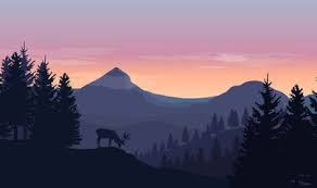 Landscape With Blue Silhouettes Of Mountains Hills And Trees Wild Deer And Sunset Or Sunrise Deer Silhouette Painting Landscape Silhouette Mountain Paintings