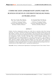 Check spelling or type a new query. Pdf Communication Apprehension Among Part One Business Students In Universiti Teknologi Mara Uitm Kelantan Introduction