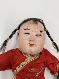 Pair Vintage Chinese Asian Dolls Paper Mache 9''Tall