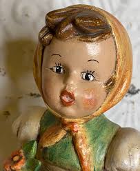 Vintage Girl With Flowers Figurine Statue Hummel Like Ceramic Hand Painted  9
