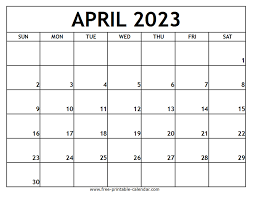 April Calendar 2023 Printable Free