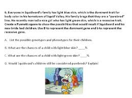 Everyone in squidward's family has light blue skin, which is the dominant trait for body color in his hometown of squid valley. Sponge Bob Genetics 1 2 To Be Used