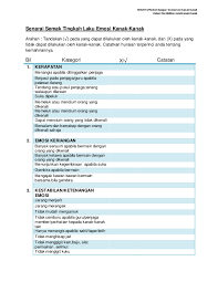 Kami menerangkan apa itu dan bagaimana ia ia adalah alat yang berdasarkan terutamanya pada pemerhatian. Doc Senarai Semak Tingkah Laku Emosi Kanak Kanak Hce2073 Perkembangan Sosioemosi Kanak Kanak Dalam Pendidikan Awal Kanak Kanak Nur Hidayah Academia Edu