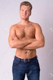 This hair colour is a work of art, and you will need to get yourself a balayage technique to achieve this look. Portrait Of Young Blonde Shirtless Man With Chest Hair Crossing Stock Photo Picture And Royalty Free Image Image 119746294
