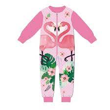 Flamingó egyberészes kezeslábas gyerek pizsama - interlock pamut pizsama -  rózsaszín - 104
