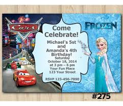 Frozen invitation with photo, frozen custom birthday invitation, personalized printable digital card. Twin Disney Cars And Frozen Birthday Invitation Joint Twin Invitation Template