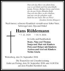 Traueranzeigen Von Hans Ruhlemann Trauer Mittelhessen De