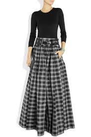 Black And White Plaid Skirt Outfit Black Taos Plaid Silk Blend Taffeta Maxi Skirt Michael Kors Collection Fashion Long Plaid Skirt Modest Fashion