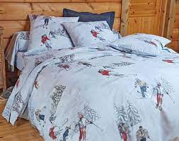 Linge De Lit Motif Skieurs Et Sapins Becquet Creation Linge De Lit Taie Traversin Housse De Couette
