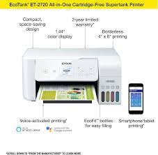 Buying expensive cartridges for cheap printers is a bum deal, and it's time for change. Buy Epson Ecotank Et 2720 Wireless Color All In One Supertank Printer With Scanner And Copier White Online In Germany B07pydnf7l