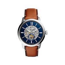 Un bracelet en acier, plaqué or jaune. Montre Fossil Homme Automatique Acier Cuir Marron Homme Modele Me3154 Maty