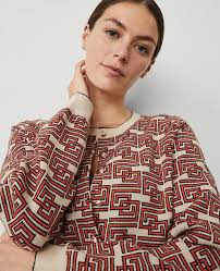 Ann Taylor Maze Jacquard Cardigan Toasted Tangerine Women's