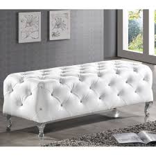 White Tufted Leather Bench Crystal Modern Furniture Designer Ottoman Entryway Modern End Of Bed Bench Upholstered Bench Bedroom Furniture