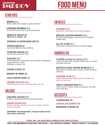 Arlington Improv Food And Drink Menus