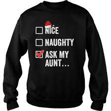 Nice Naughty Ask My Aunt Funny Christmas Santa Hat Family Matching Pajamas  shirt