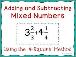 Adding And Subtracting Mixed Numbers Using The Four Square Method Subtract Mixed Numbers Adding And Subtracting Mixed Numbers