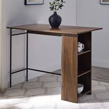 48 Inch Counter Height Drop Leaf Table With Storage Dark Walnut By Walker Edison It adds versatility while taking up little space in a small kitchen or dining area.