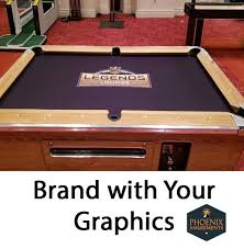 We Custom Covered Our Commercial Pool Table With Our Clients Graphics This Is Not A Stick But Printed Felt Notice The Event Corporate Events Event Rental