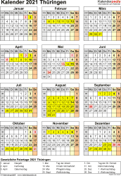 Kostenlose 2021 excel kalender vorlagen. Kalender 2021 Thuringen Ferien Feiertage Excel Vorlagen