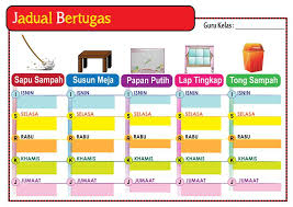 Reka bentuk jadual bertugas ini adalah seperti yang ditunjukkan di bawah. Jadual Bertugas Murid Koleksi Bahan Mengajar Facebook
