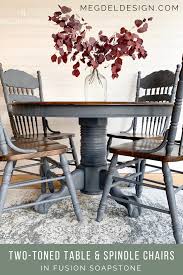 Two Toned Table And Spindle Chairs Using Fusion Mineral Paint In Soapstone Painted Dining Table Dining Table Makeover Painted Kitchen Tables