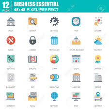 Flat Business Essential Communication And Office Icons Set For