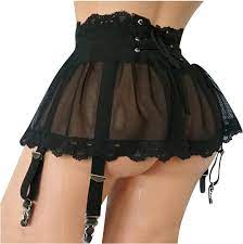 Amazon.com: Sexy Mesh Lace Sheer Skirts for Women Naughty Slutty See  Through Mini Skirt Panties with Garter Bandage Stocking Belt Comfy Soft  Briefs High Waisted Cheeky Lingerie Underpants Black : Sports &