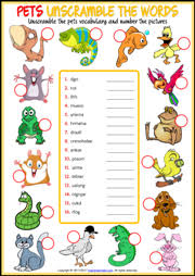 Pets Esl Printable Unscramble The Words Worksheet
