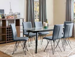 Monti Dining Table Hairpin Legs And Upholstered Chairs Glass Table Top With Metal Legs Co Fabric Dining Room Chairs Upholstered Chairs Minimalist Dining Room