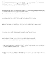 Work Power And Energy Practice Problems With Key Energy Practices Physical Science High School Physics High School