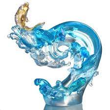 Carp Fish Achievement March Of Unity Silver Gold Foil Glass Artwork Glass Sculpture Sculpture