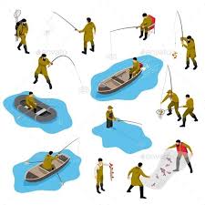 Fishing Situations Isometric Set Fish Silhouette Fisherman Set Isometric Art