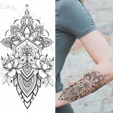 For tattoo aficionados, mehndi art or henna tattoos will probably never take the place of actual tattooing. Sexy Black Henna Mandala Flower Temporary Fake Tattoo Stickers Waterproof Arm Neck Chest Tattoos Lace Women Body Art Tatoos Girl Buy At The Price Of 0 99 In Aliexpress Com Imall Com