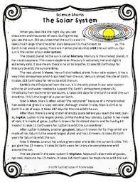 This Easy To Read One Page Passage All About The Solar System Is Perfect For Scienc Reading Comprehension Passages Reading Comprehension Comprehension Passage
