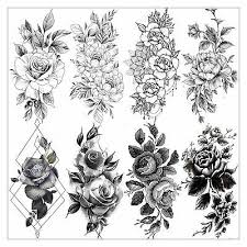 Black And White Lotus Flower Half Sleeve Tattoo Vantaty 8 Sheets Petal 3d Black Flower Rose Temporary Tattoos For Women Waterpro In 2020 Unique Half Sleeve Tattoos Rose Tattoos Tattoos For Women