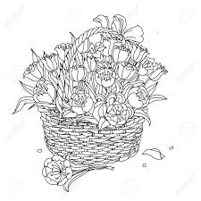 Full flowers black and white clip art. Hand Drawing Element Black And White Flowers In A Basket Vector Royalty Free Cliparts Vectors And Stock Illustration Image 52818087