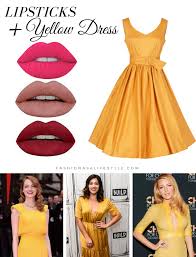 How To Pick A Lipstick With The Color Of Your Dress Fashion As A Lifestyle Yellow Dress Lip Colors Colorful Dresses