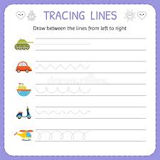 In this early writing worksheet, your child gets practice drawing vertical lines from top to bottom, a skill that'll help your child write letters. Tracing Lines Basic Writing Worksheet For Kids Working Pages For Children Trace The Pattern Preschool Or Kindergarten Workshe Stock Vector Illustration Of Coloring Practice 113829390