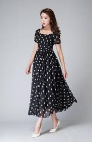 Black And White Polka Dot Summer Dress Polka Dot Dress Black And White Dress Empire Waist Dress Maxi Dress Summer Dress Short Sleeves Dress Party Dress Evening Dress 1515 Dot Dress Evening Dresses Black Polka Dot Dress