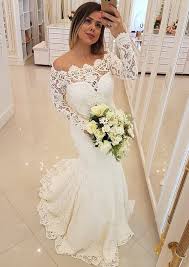 Looking for fishtail wedding dress? Trumpet Mermaid Off The Shoulder Full Long Sleeve Sweep Train Lace Wedding Dress Wedding Dresses S10110288btbw At Stacees Co Uk