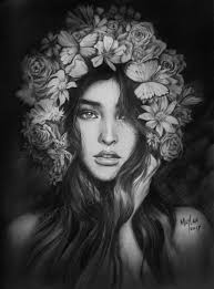 Black And White Flower Crown Drawing Liza Soberano Portrait Lizasoberano Composition Pencilportrait Flowercrown Black And White Illustratio Flower Crown Drawing Crown Drawing Flower Drawing