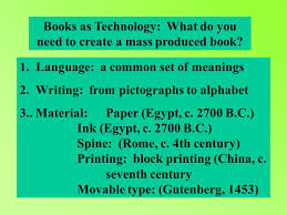 Not all writing systems represent language in this way; Books As Technology What Do You Need To Create A Mass Produced Book 1 Language A Common Set Of Meanings 2 Writing From Pictographs To Alphabet Ppt Download