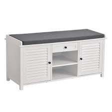 Le meuble de chaussure est une sorte d'armoire à chaussures avec des étagères à chaussures vous permettant de ranger les chaussures. Banc De Rangement Avec Coussin Rembourre Meuble Chaussures Banc A Chaussures Multi Rangement Blanc Gris Meuble A Chaussures Bureau Et Entree Meuble Gifi