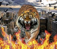 Tiger Over The City Part 2 Raging Tiger With City On Fire Tigrisfang101 Tiger Animals City