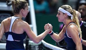 Simona halep celebrates after an epic victory over lauren davis, which is equal to most games played in a women's match at the. Dominika Cibulkova Und Simona Halep Die Marathon Frauen 2018 Tennisnet Com