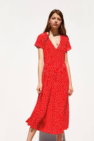 Black And White Spot Midi Dress Zara Polka Dot Midi Dress Red Midi Dress Dresses Short Dresses