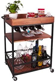 Dining room serving cart : Solid Wood Meta Bar And Serving Cart With Wheels Industrial Style Rolling Storage Cabinet Trolley Kitchen Bar Dining Room Tea Wine Rack With Wine And Bottle Holder Buy Online At Best