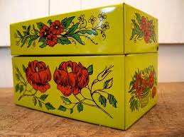 Vintage Metal Recipe Box Syndicate Mfg Co Yellow With Red Flowers Pennsylvania Vintage Recipe Box Metal Recipe Box Vintage Metal